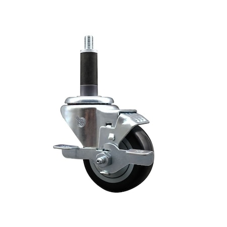Service Caster 3'' Black Poly Swivel 1'' Expanding Stem Caster with Brake SCC-EX20S314-PPUB-BLK-TLB-1